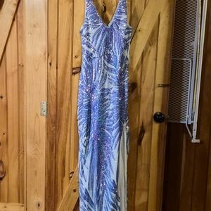 Elegant Blue Sequin Prom Dress